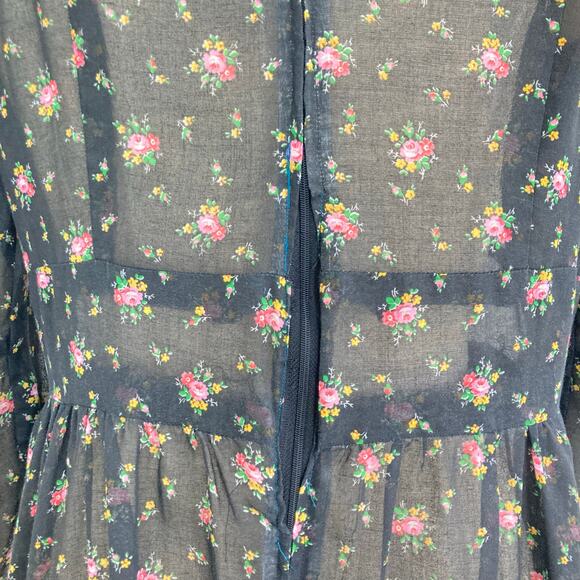 Vintage Black and Pink Floral Handmade Prairie Dress - Picture 6 of 8